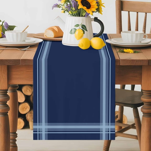 Navy Blue and White Plaid Table Runner 36 Inches Long, Traditional Lattice Pattern Table Runners Tabletop Scarf Kitchen Dining Tables Decoration for Home Party Indoor Outdoor