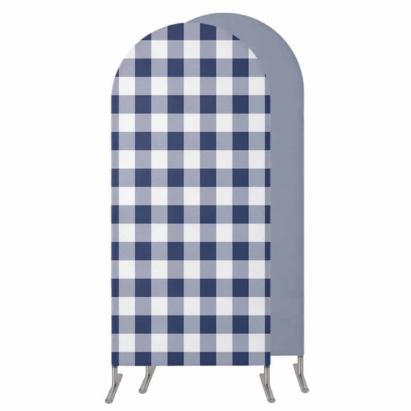 Navy Blue White Plaid Wedding Arch Cover, Stretchy Spandex Arch Backdrop Stand Covers 6 FT, Farmhouse Checkered Buffalo Round Top Arched Backdrop Cover for Birthday Party Ceremony Baby Shower Event