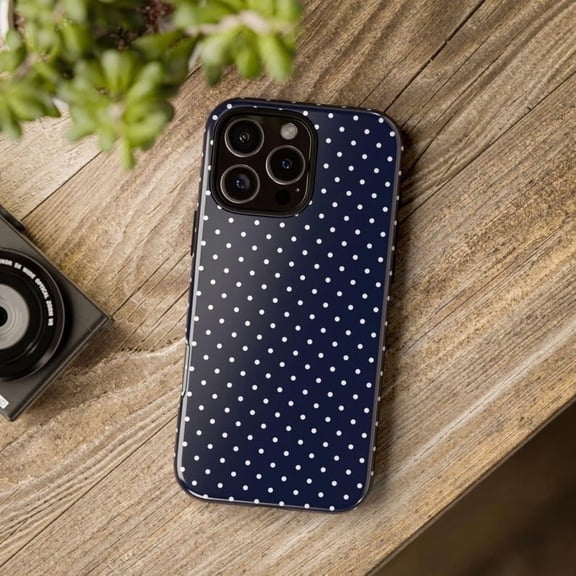 Navy Blue White Polka Dot Pattern Classic Retro Style A027 Protective Case for iPhone 17 16 15 14 13 12 11 Pro Max