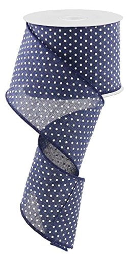 Navy Blue White Raised Swiss Polka Dots Wired Ribbon (2.5 Inches x 50 Yards)