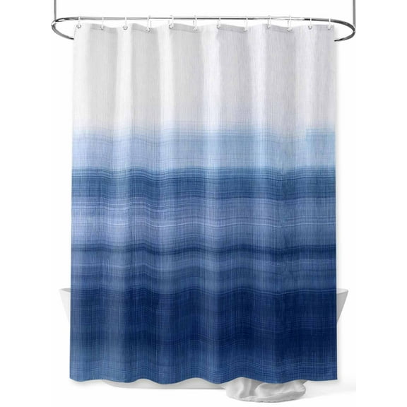 Navy Blue White Shower Curtain, Abstract Brush Stroke Bathroom Decor Curtains Set with Hooks, Waterproof Fabric Home Accessories, Stall 36 X 72 Inch