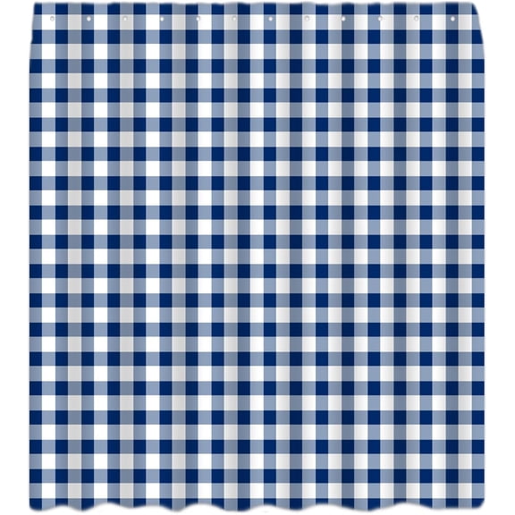 Navy Blue White Shower Curtain Buffalo Check Plaid Classic Gingham Farmhouse Checkered Vintage Grid Minimalist Simple Modern Bath Decor Curtain with Hooks, 72x84 Inch