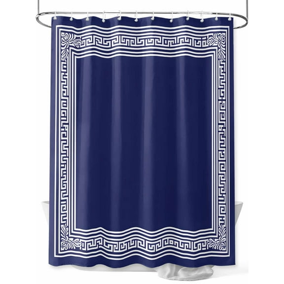Navy Blue White Shower Curtain, Geometric Greek Style Abstract Art Waterproof Shower Curtain Set with 12 Hooks Lightweight Washable Fabric Shower Curtains for Bathroom 36x72 Inches