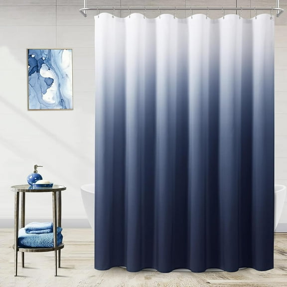 Navy Blue and White Shower Curtains for Bathroom, Ombre Indigo Royal Light Blue Cloth Fabric Shower Curtain Set with 12 Hooks Royal Indigo Bathroom Decor 72 x 72