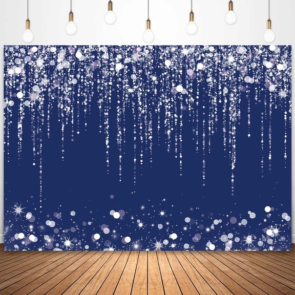Navy Blue White Silver Glitter Backdrop Wedding Birthday Graduation Prom Shiny Bokeh Confetti Photography Background Bridal Shower Party Decorations Banner Photo Booth Props