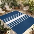 thumbnail image 1 of Navy Blue White Stripe Outdoor Rug 4x6 Ft - Reversible Patio Rug Outdoor Camping Rugs, Modern Rustic Vertical Striped Washable Indoor Outdoor Area Rugs, Non-Slip Outdoor Carpet Runner for Deck/Porch, 1 of 8