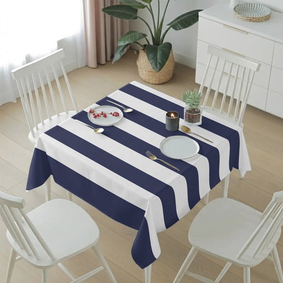 Navy Blue and White Stripe Table Cloth 54x54in, Waterproof Square Tablecloth Wipeable Tablecloths Modern Stripes Pattern Table Covers for Dining Tables Party Indoor Outdoor