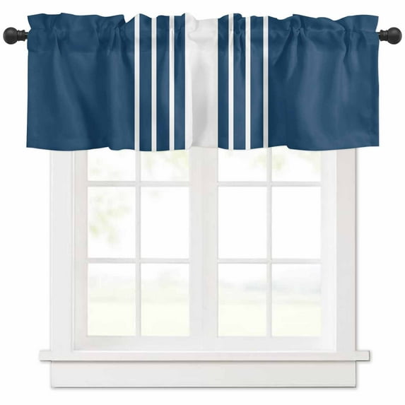 Navy Blue White Stripe Valances for Windows Farmhouse Kitchen Curtains Valances Rod Pocket Valance Curtains for Kitchen Windows Modern Rustic Vertical Striped Window Valances for Bathroom 60"x18"