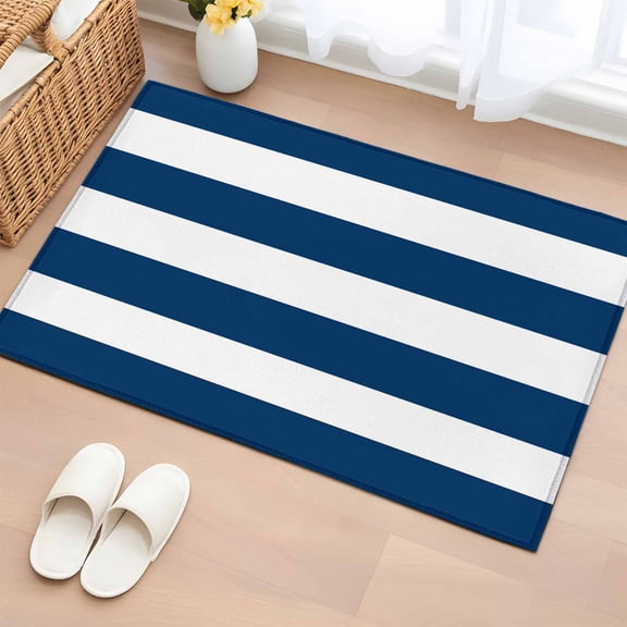 Navy Blue White Stripe Washable Small Entryway Area Rugs 2'x3', Simple Style Striped Low Pile Throw Rug Non-Slip Sturdy Edge Binding Carpet for Front Door Floor Room Entry