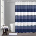 thumbnail image 1 of Navy Blue and White Striped 36x72 Inches Waterproof Shower Curtain, Abstract Ombre Geometric Bath Curtain Set with 12 Hooks Washable Shower Curtains for Bathroom Bathtub Decor, 1 of 9