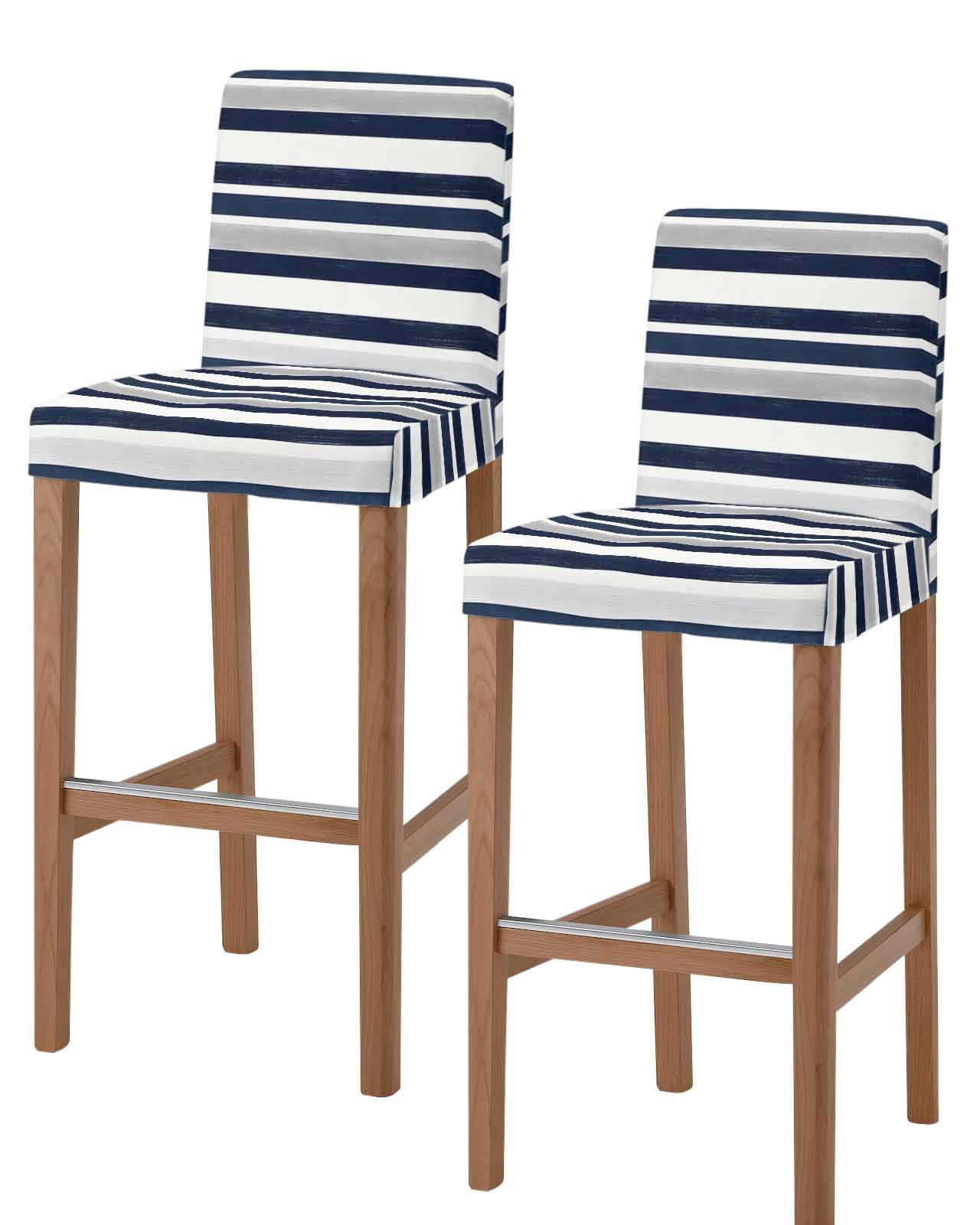 Navy Blue White Striped Bar Stool Covers Set of 2, Grey Farmhouse ...