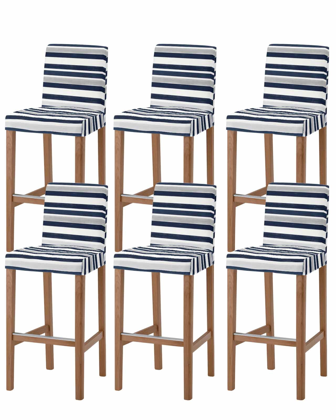 Navy Blue White Striped Bar Stool Covers Set of 6, Grey Farmhouse ...