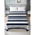 thumbnail image 1 of Navy Blue White Striped California King Size Flat Sheet, Wrinkleproof & Fadeproof Cooling Flat Bed Sheet Only, Grey Farmhouse Stripe Abstract Art Breathable Soft Bedding Top Sheets 108 x 98 Inches, 1 of 8