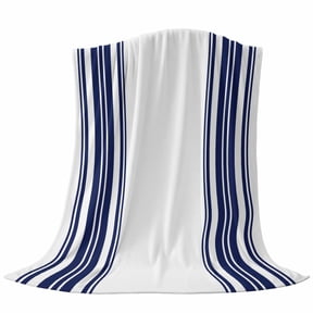 Navy Blue and White Striped Fleece Throw Blanket Modern Minimalist Vertical Lines Ultra Soft Fuzzy Cozy Flannel Throw Blanket for Couch Sofa Bed Car Travel, Ideal Gifts 40x50 Inches