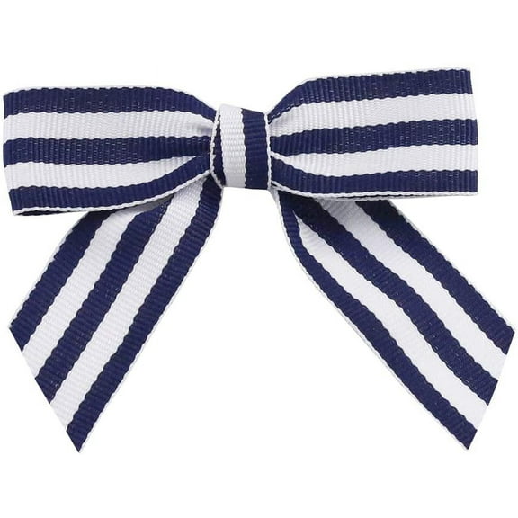 Navy Blue & White Striped Pre-Tied Bows - 3" Wide, Set of 12, Grosgrain Ribbon, Memorial Day, Gift Basket, Wedding Embellishments, Favors, 4th of July, Christmas, President's Day