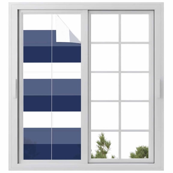 Navy Blue White Striped Privacy Window Film, Decorative Frosted Glass Window Film, Farmhouse Stripes Reusable Peel and Stick Static Cling for Home Bathroom Office Glass Door 23.6"x59"