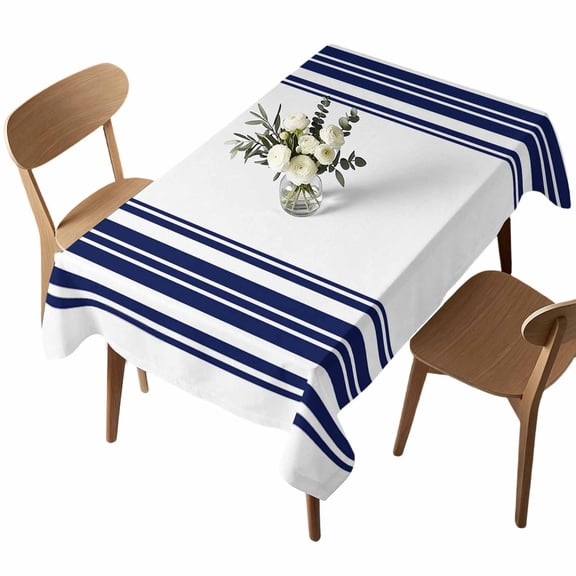 Navy Blue and White Striped Rectangle Tablecloth Modern Minimalist Vertical Lines Waterproof Wrinkle Free Soft Table Cloth Spill-Proof Washable Table Cover for Dining Party Picnic 52 x 70 Inch
