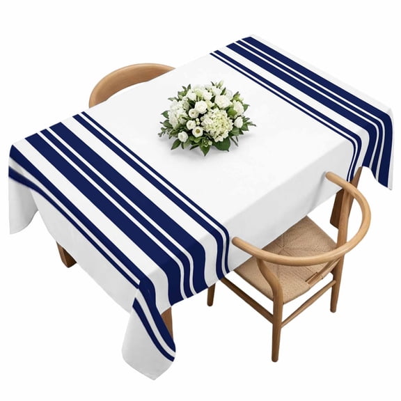 Navy Blue and White Striped Rectangle Tablecloth Modern Minimalist Vertical Lines Waterproof Wrinkle Free Soft Table Cloth Spill-Proof Washable Table Cover for Dining Party Picnic 60 x 120 Inch
