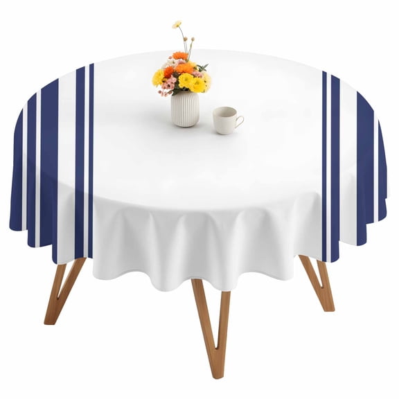 Navy Blue and White Striped Round Tablecloth 54 inches Modern Minimalist Vertical Lines Waterproof Oil-Proof Table Cloth Round Table Cover for Holiday Party Picnic Dinner Decor Indoor and Outdoor Use