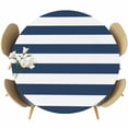 thumbnail image 1 of Navy Blue White Striped Simple Round Fitted Table Cover Geometric Waterproof Table Cloth with Elastic Edge Wipeable Tablecloth for Picnic Camping Party Fits 36"-44" Diameter, 1 of 8