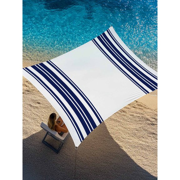 Navy Blue and White Striped Sun Shade Sail 12' x 16', Modern Minimalist Vertical Lines Rectangle Outdoor Sunshade Canopy, Waterproof UV Block Patio Covers for Garden Yard Beach
