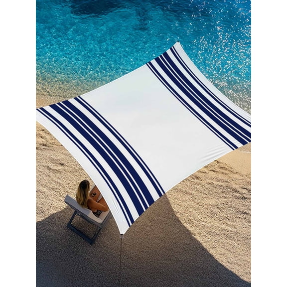 Navy Blue and White Striped Sun Shade Sail 6.5' x 10', Modern Minimalist Vertical Lines Rectangle Outdoor Sunshade Canopy, Waterproof UV Block Patio Covers for Garden Yard Beach