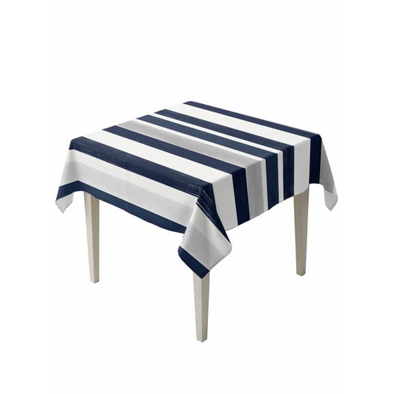 Navy Blue White Striped Table Cloth, Grey Farmhouse Stripe Abstract Art Waterproof Tablecloth for Square Tables, Reusable Washable Fabric Table Cover for Restaurant Kitchen Dining Tables 54"x54"