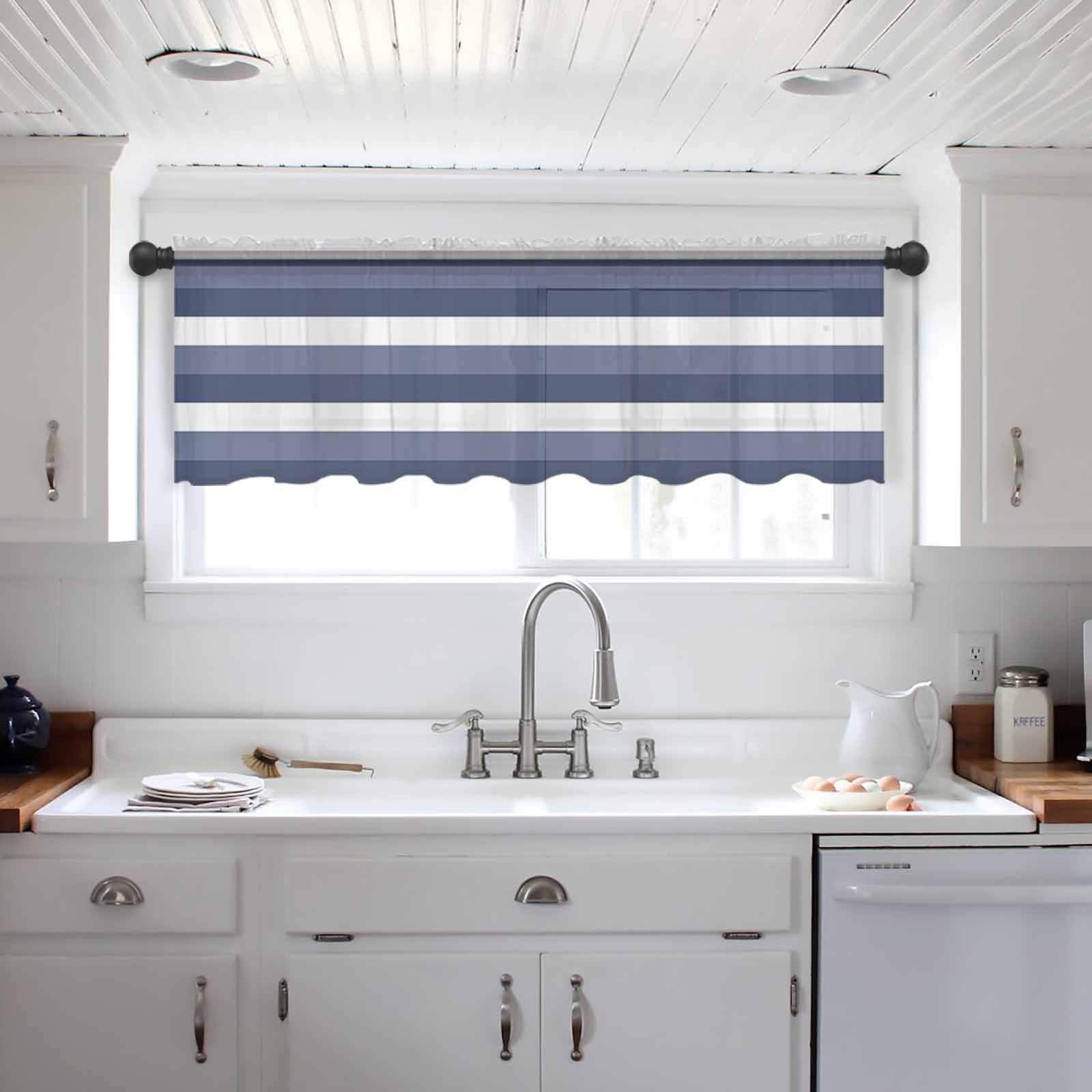 Navy Blue White Striped Valance Curtains for Kitchen/Living Room ...
