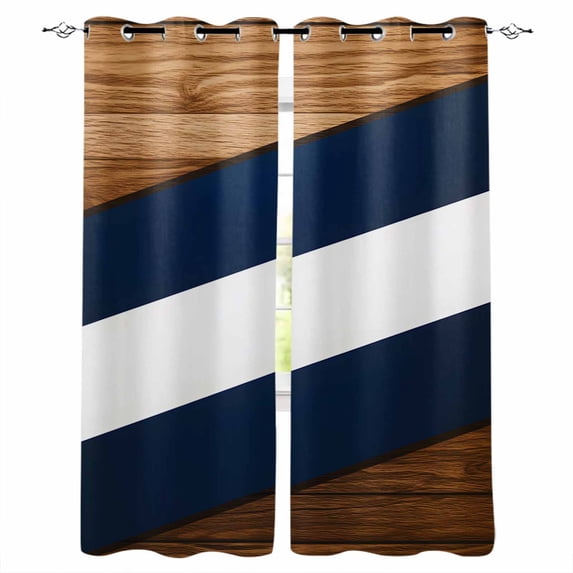 Navy Blue White Stripes Blackout Curtains for Bedroom/Living Room, Thermal Insulated Kitchen Curtains, Farmhouse Striped Vintage Grommet Darkening Window Treatment Drapes 42"x84"x2