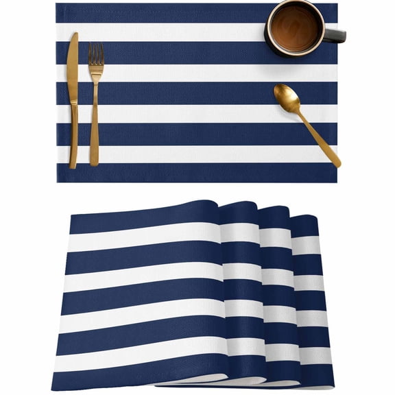 Navy Blue White Stripes Placemats Set of 4,Wipeable Washable Table Mats for Dining Tables,Modern Minimalist Geometric Place Mats for Kitchen Event Party Tabletop Decor