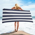 thumbnail image 1 of Navy Blue White Stripes Quick-drying Bath towel Microfiber Absorbent Beach Towel Home Bathroom Shower Towels, 1 of 4