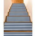 thumbnail image 1 of Navy Blue White Stripes Simple Stair Treads Non Slip for Steps Geometric 10 Pcs Reusable Adhesive Stair Runner Mats for Dogs Elders Carpet Treads Rugs for Staircase 8x30 In, 1 of 7