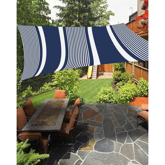 Navy Blue White Stripes Sun Shade Sail 14'X18' Lines Modern Vertical Stripes UV Block Outdoor Sail Shades Breathable Waterproof Rectangular Sunshade for Patio Garden Pool Pergola Porch