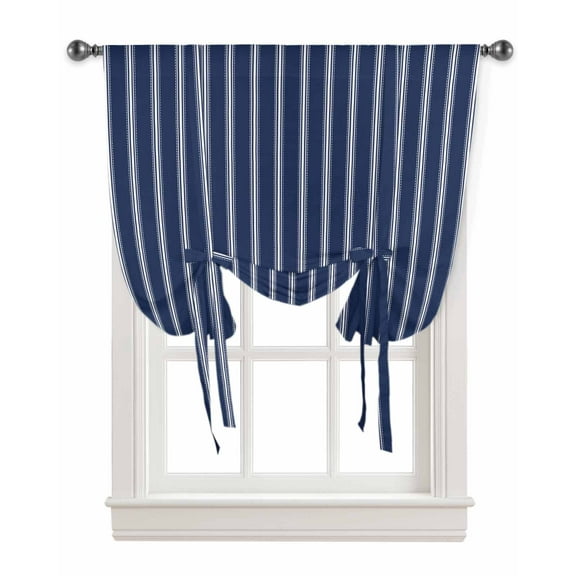 Navy Blue White Stripes Tie Up Curtains for Kitchen Bathroom Bedroom Windows 54 Inch Length, Geometric Vertical Linens Modern Minimalism Balloon Drape Curtains Shade Rod Pocket Curtain Panel, 42"x63"