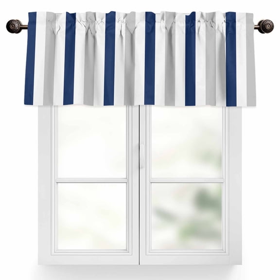 Navy Blue White Stripes Valances for Windows, 60 x 18in, Minimalist Abstract Vertical Striped Rod Pocket Kitchen Valance Curtain Light Filtering Window Treatments for Living Room Bedroom, 1 Panel