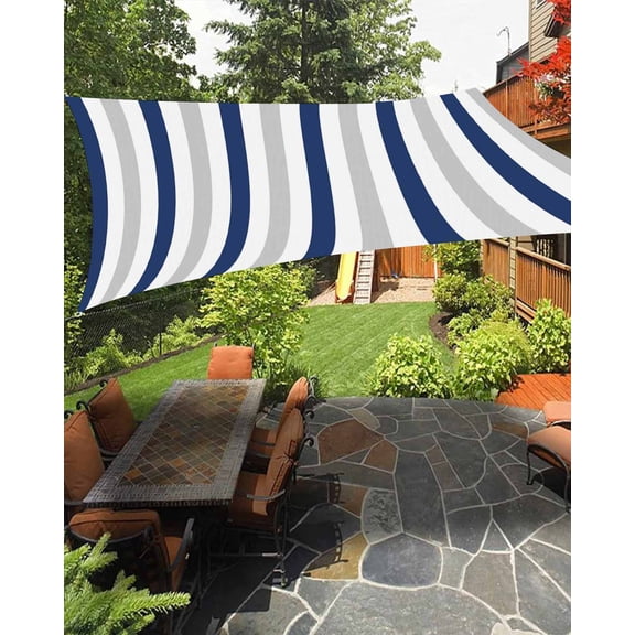 Navy Blue White Stripes Waterproof Sun Shade Sail Minimalist Abstract Vertical Striped Outdoor Patio Sun Shades Canopy UV Block Waterproof Sunshade for Garden Backyard Deck Pergola 8x10 Ft