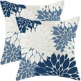 thumbnail image 1 of Navy Blue White Summer Outdoor Pillow Covers 18x18 Inch Set of 2 Dusty Blue Dahlia Floral Decor Throw Pillows Modern Geometry Flower Decorative Cushion Cases for Sofa Couch Bed Decorations, 1 of 6
