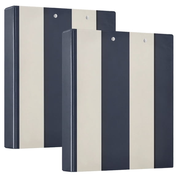 Navy Blue Wide Vertical Stripes Round Ring Binder 3 Rings 1.5" Capacity File Storage for A4 Size 2 Pack
