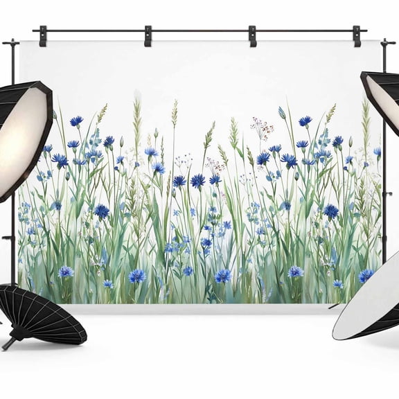 Navy Blue Wildflowers Backdrop for Photography,Fabric Photo Background Backdrop,Spring Pastoral Botanical Floral Photo Booth Background for Portrait Photoshoot Video Wedding Studio Decor Banner 7x5ft