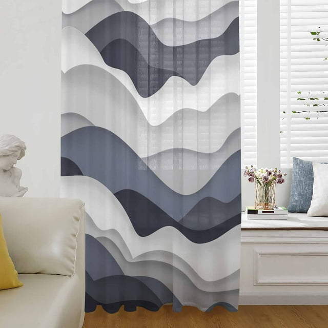 Navy Blue Window Curtain 108 Inches Long,Grey White Contemporary