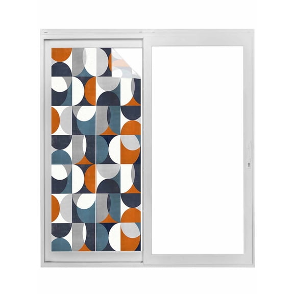 Navy Blue Window Privacy Film, Middle Century Modern Geometric Abstract Art Static Cling UV Sun Blocking Tint Film Heat Control Windows Films for Bedroom Bathroom, Window Stickers 23.6"x59"