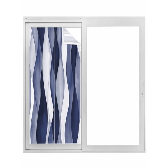 Navy Blue Window Privacy Film, Modern Moire Abstract Ripple Geometric Static Cling UV Sun Blocking Tint Film Heat Control Windows Films for Bedroom Bathroom, Window Stickers 17.7"x39.3"