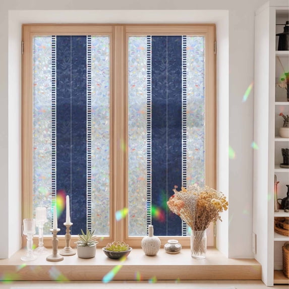 Navy Blue Window Privacy Film Stripes Static Cling Stained Glass Window ...