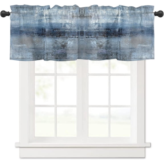 Navy Blue Window Valances, Abstract Art Valances for Windows Treatment Decor, Farmhouse Rod Pocket Decorative Curtain Valance for Bathroom Bedroom Living Room, 54 X 18 in Blue, 1 Panel