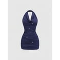 thumbnail image 1 of Navy Blue Womens Halter Neck Ruched Bodycon Mini Dress With Sparkling Glitter Detail, 1 of 7