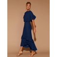 thumbnail image 1 of Navy Blue Womens Ruffle Hem Long Sleeve Round Neck Maxi Dress For Dates Parties All Seasons, 1 of 7