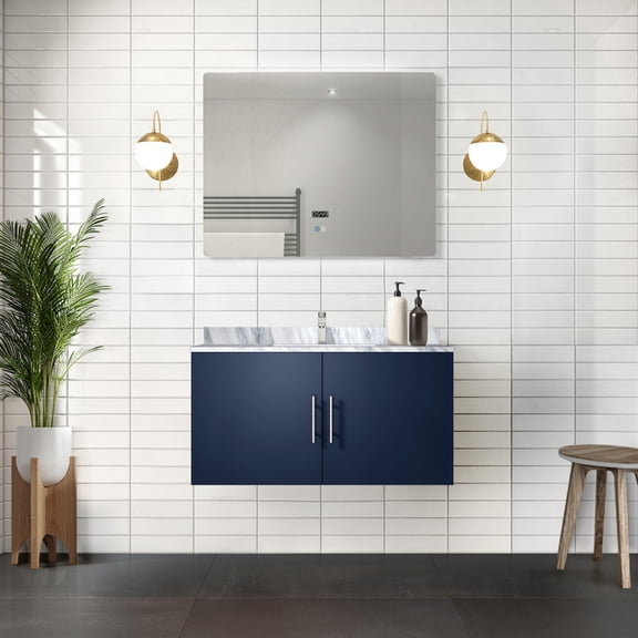 Navy Blue Wood Bath Vanity, 36 in. x 22 in. with Marble and Faucet | For Bathroom Beautification with 36 in. Mirror | Get a Scratch - Proof Vanity Surface