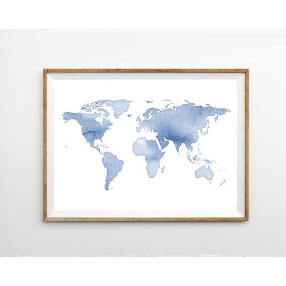 Navy Blue World Map Art Geography Poster Boys Nursery Office Wall Decoration, Unframed Paper Poster 8x10in