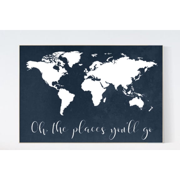 Navy Blue World Map Nursery Travel Theme Decor Decorative Design Accent Wall Decor