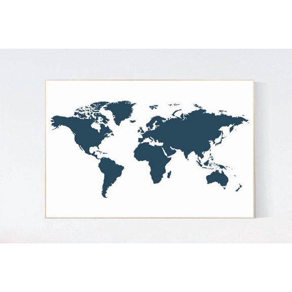 Navy Blue World Map Print Nursery Adventure Theme